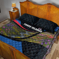 Faroe Islands Quilt Bed Set with Waterfall Nature Scene and Rune Pattern Design - Wonder Print Shop
