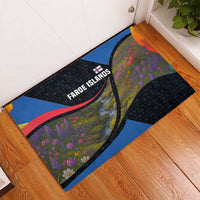 Faroe Islands Rubber Doormat with Waterfall Nature Scene and Rune Pattern Design - Wonder Print Shop