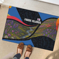 Faroe Islands Rubber Doormat with Waterfall Nature Scene and Rune Pattern Design - Wonder Print Shop
