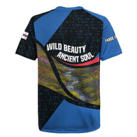 Faroe Islands Rugby Jersey with Waterfall Nature Scene and Rune Pattern Design - Wonder Print Shop