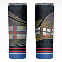 Faroe Islands Skinny Tumbler with Waterfall Nature Scene and Rune Pattern Design - Wonder Print Shop