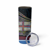 Faroe Islands Skinny Tumbler with Waterfall Nature Scene and Rune Pattern Design - Wonder Print Shop