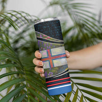 Faroe Islands Skinny Tumbler with Waterfall Nature Scene and Rune Pattern Design - Wonder Print Shop