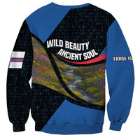 Faroe Islands Sweatshirt with Waterfall Nature Scene and Rune Pattern Design - Wonder Print Shop