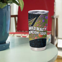 Faroe Islands Tumbler Cup with Waterfall Nature Scene and Rune Pattern Design - Wonder Print Shop