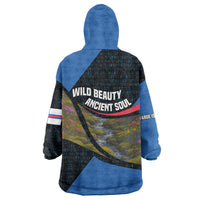 Faroe Islands Wearable Blanket Hoodie with Waterfall Nature Scene and Rune Pattern Design - Wonder Print Shop