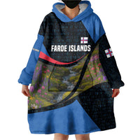 Faroe Islands Wearable Blanket Hoodie with Waterfall Nature Scene and Rune Pattern Design - Wonder Print Shop
