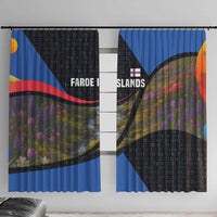 Faroe Islands Window Curtain with Waterfall Nature Scene and Rune Pattern Design - Wonder Print Shop