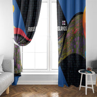 Faroe Islands Window Curtain with Waterfall Nature Scene and Rune Pattern Design - Wonder Print Shop