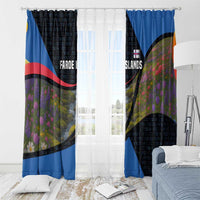 Faroe Islands Window Curtain with Waterfall Nature Scene and Rune Pattern Design - Wonder Print Shop