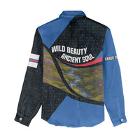 Faroe Islands Women Casual Shirt with Waterfall Nature Scene and Rune Pattern Design - Wonder Print Shop