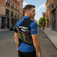 Faroe Islands Zipper Polo Shirt with Waterfall Nature Scene and Rune Pattern Design - Wonder Print Shop