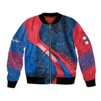 Faroe Islands Bomber Jacket with Viking Warrior and Longship Design - Wonder Print Shop