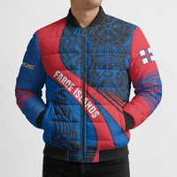 Faroe Islands Bomber Puffer Jacket with Viking Warrior and Longship Design - Wonder Print Shop