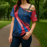 Faroe Islands Cross Shoulder Shirt with Viking Warrior and Longship Design - Wonder Print Shop