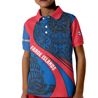 Faroe Islands Kid Polo Shirt with Viking Warrior and Longship Design - Wonder Print Shop