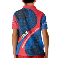Faroe Islands Kid Polo Shirt with Viking Warrior and Longship Design - Wonder Print Shop