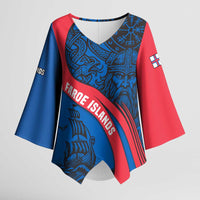 Faroe Islands Kimono Sleeve Blouse with Viking Warrior and Longship Design - Wonder Print Shop