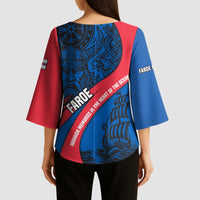 Faroe Islands Kimono Sleeve Blouse with Viking Warrior and Longship Design - Wonder Print Shop