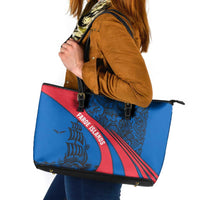 Faroe Islands Leather Tote Bag with Viking Warrior and Longship Design - Wonder Print Shop