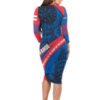 Faroe Islands Long Sleeve Bodycon Dress with Viking Warrior and Longship Design - Wonder Print Shop