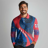 Faroe Islands Long Sleeve Polo Shirt with Viking Warrior and Longship Design - Wonder Print Shop