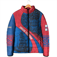 Faroe Islands Padded Jacket with Viking Warrior and Longship Design - Wonder Print Shop