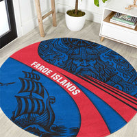 Faroe Islands Round Carpet with Viking Warrior and Longship Design - Wonder Print Shop
