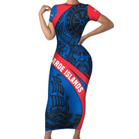 Faroe Islands Short Sleeve Bodycon Dress with Viking Warrior and Longship Design - Wonder Print Shop