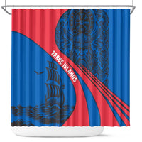 Faroe Islands Shower Curtain with Viking Warrior and Longship Design - Wonder Print Shop