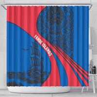 Faroe Islands Shower Curtain with Viking Warrior and Longship Design - Wonder Print Shop
