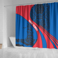 Faroe Islands Shower Curtain with Viking Warrior and Longship Design - Wonder Print Shop