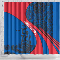 Faroe Islands Shower Curtain with Viking Warrior and Longship Design - Wonder Print Shop