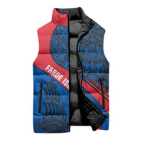 Faroe Islands Sleeveless Puffer Jacket with Viking Warrior and Longship Design - Wonder Print Shop