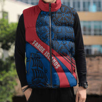 Faroe Islands Sleeveless Puffer Jacket with Viking Warrior and Longship Design - Wonder Print Shop