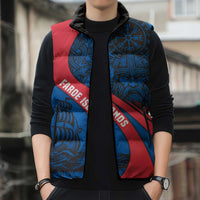 Faroe Islands Sleeveless Puffer Jacket with Viking Warrior and Longship Design - Wonder Print Shop