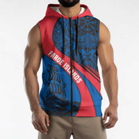 Faroe Islands Sleeveless Zip Hoodie with Viking Warrior and Longship Design - Wonder Print Shop