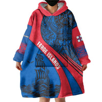 Faroe Islands Wearable Blanket Hoodie with Viking Warrior and Longship Design - Wonder Print Shop