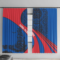 Faroe Islands Window Curtain with Viking Warrior and Longship Design - Wonder Print Shop