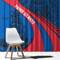 Faroe Islands Window Curtain with Viking Warrior and Longship Design - Wonder Print Shop