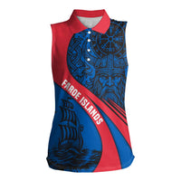 Faroe Islands Women Sleeveless Polo Shirt with Viking Warrior and Longship Design - Wonder Print Shop