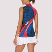 Faroe Islands Women Sleeveless Polo Shirt with Viking Warrior and Longship Design - Wonder Print Shop