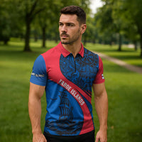 Faroe Islands Zipper Polo Shirt with Viking Warrior and Longship Design - Wonder Print Shop