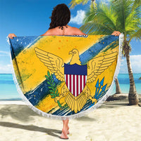United States Virgin Islands Beach Blanket with Blue Yellow Eagle Design and Government Seal - Wonder Print Shop