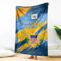 United States Virgin Islands Blanket with Blue Yellow Eagle Design and Government Seal - Wonder Print Shop