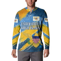 United States Virgin Islands Button Sweatshirt with Blue Yellow Eagle Design and Government Seal - Wonder Print Shop