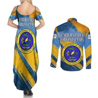 United States Virgin Islands Couples Matching Summer Maxi Dress and Long Sleeve Button Shirt with Blue Yellow Eagle Design and Government Seal - Wonder Print Shop
