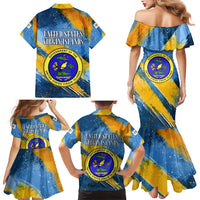 United States Virgin Islands Family Matching Mermaid Dress and Hawaiian Shirt with Blue Yellow Eagle Design and Government Seal - Wonder Print Shop