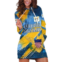 United States Virgin Islands Hoodie Dress with Blue Yellow Eagle Design and Government Seal - Wonder Print Shop