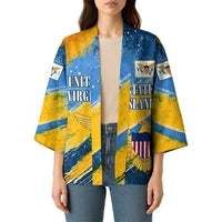 United States Virgin Islands Kimono with Blue Yellow Eagle Design and Government Seal - Wonder Print Shop